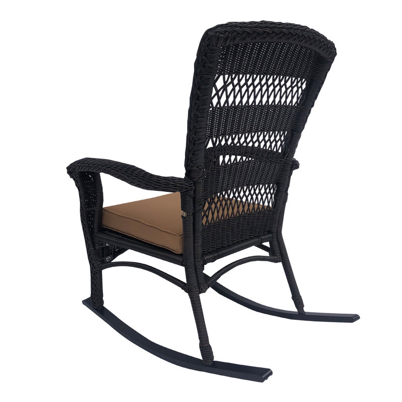 Chaise berçante d'extérieur en métal avec coussins, Brun, Brun
