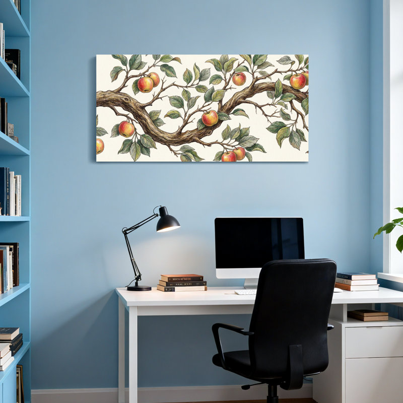 Plantes et fleurs, branche de pommier avec feuilles et fruits, H 16 po x l 32 po