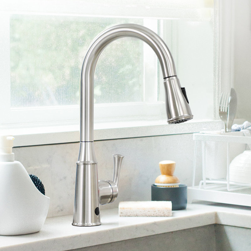 Robinet de cuisine rétractable à poignée simple avec accessoires