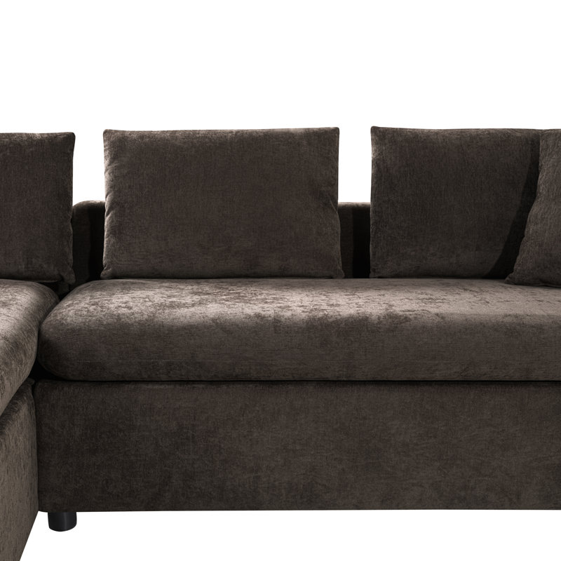 Trace L-Shaped Chenille Sectional Sofa with Storage & Pillows, Brown Chenille