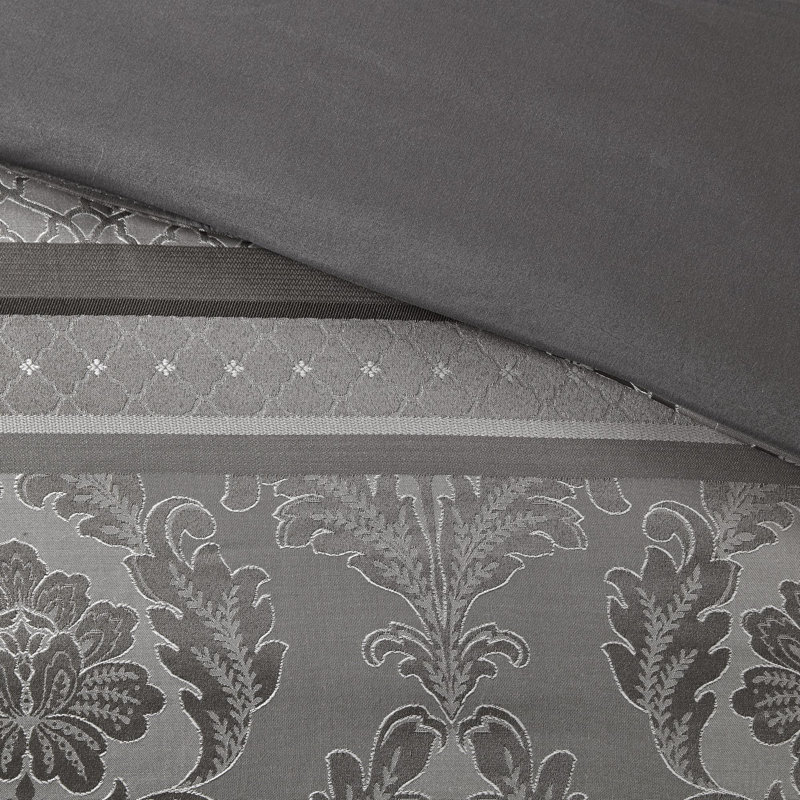 Ensemble d'édredon en polyester jacquard 7 pièces, Gris, Grand édredon et 6 pièces supplémentaires