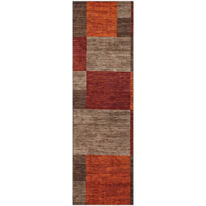 Premium Machine Washable Lubbers AMF1749 Squares Rug, Runner 2'3" x 7'6"