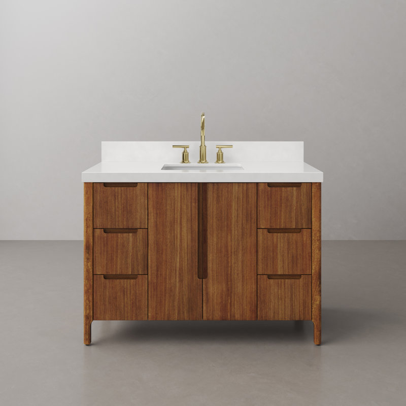 Trayshawn 48 In. Single Sink Whitebrook Engineered Marble Countertop Bath Vanity With Faucet, Mango Wood