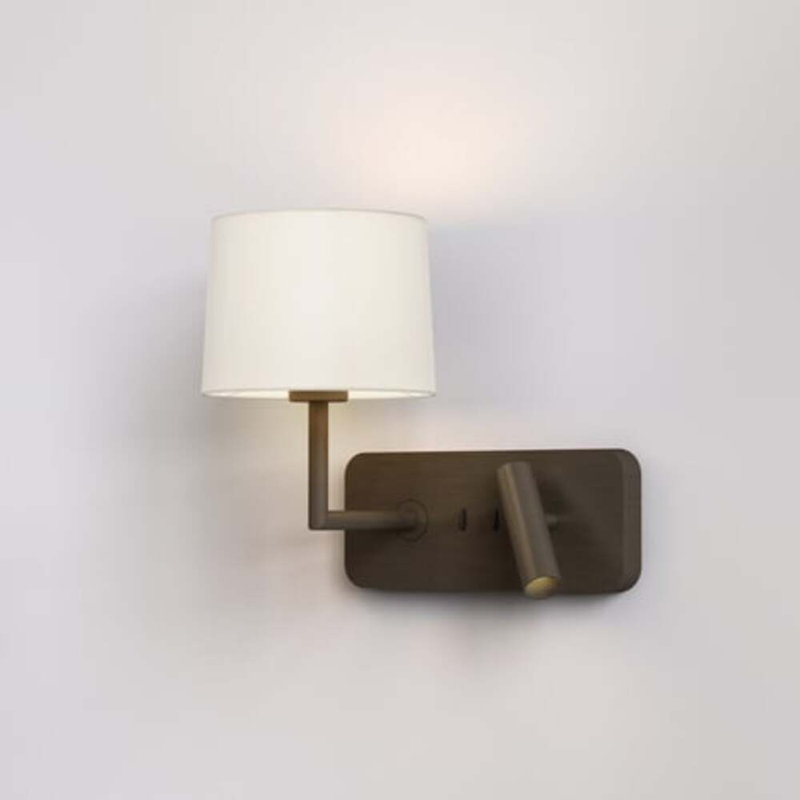Side By Side 2 - Light Armed Sconce, Bronze, White, Polycotton