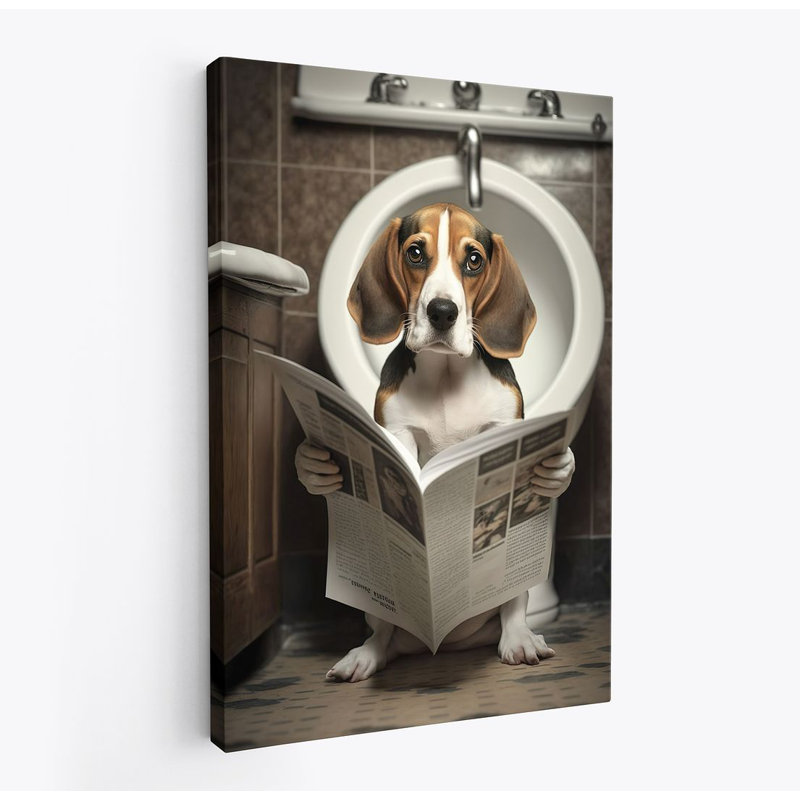 Beagle Reading Newspaper - Wrapped Canvas Print