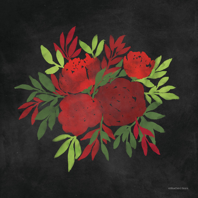 Fleurs rouges par Bluebird Barn - impression, H 20 po x l 20 po, Toile tendue