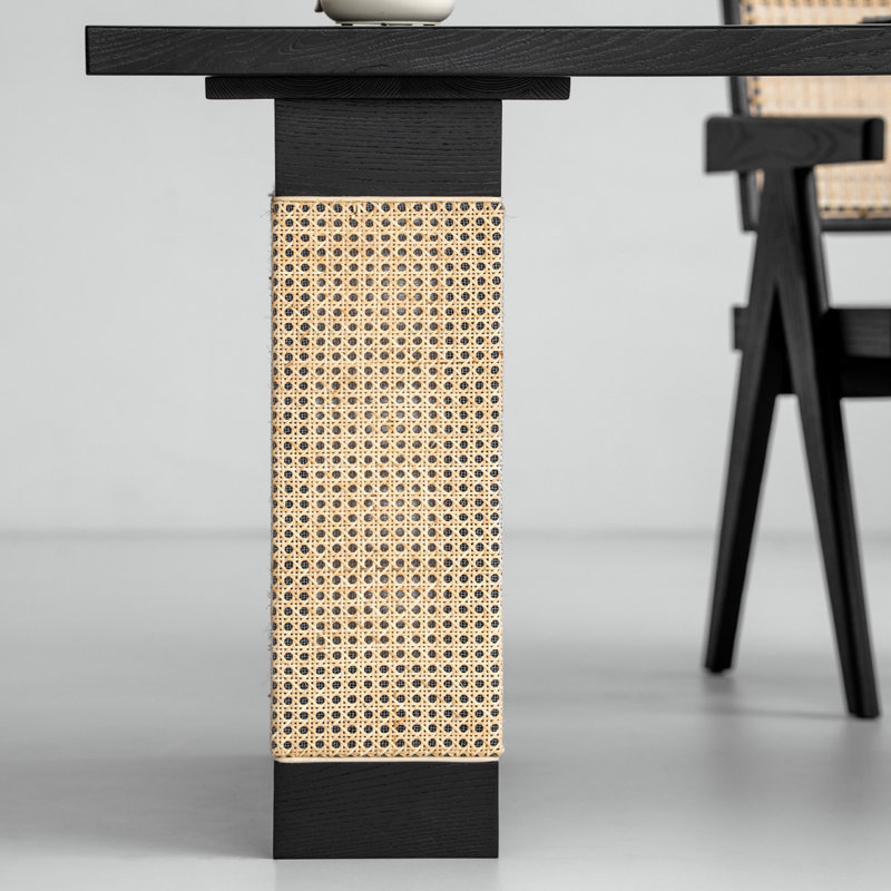 Durable Solid Wood Rattan Multi-functional Desk, 29.52" H x 94.48" W x 31.49" D
