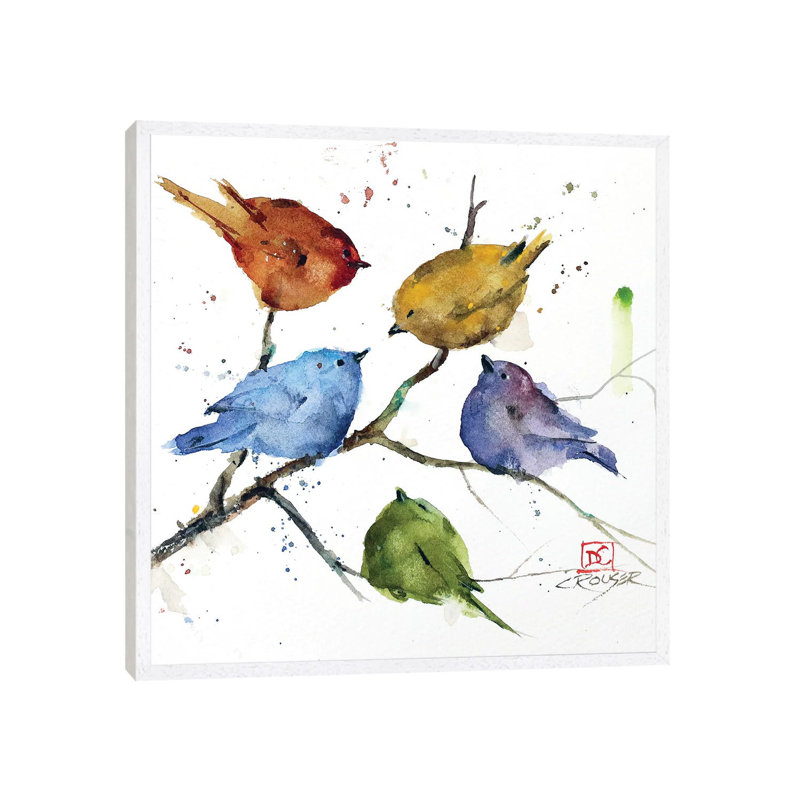 Five Birds In A Tree by Dean Crouser - Print on Canvas, White Framed, 45.72 cm H x 45.72 cm W