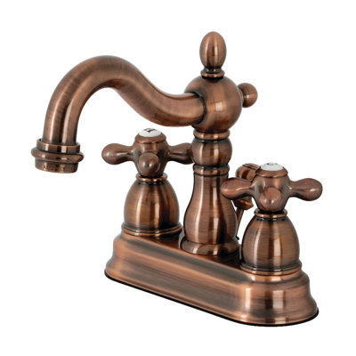 Kingston Brass Heritage Two-Handle 3-Hole Deck Mount 4" Centerset Bathroom Faucet with Plastic Pop-Up