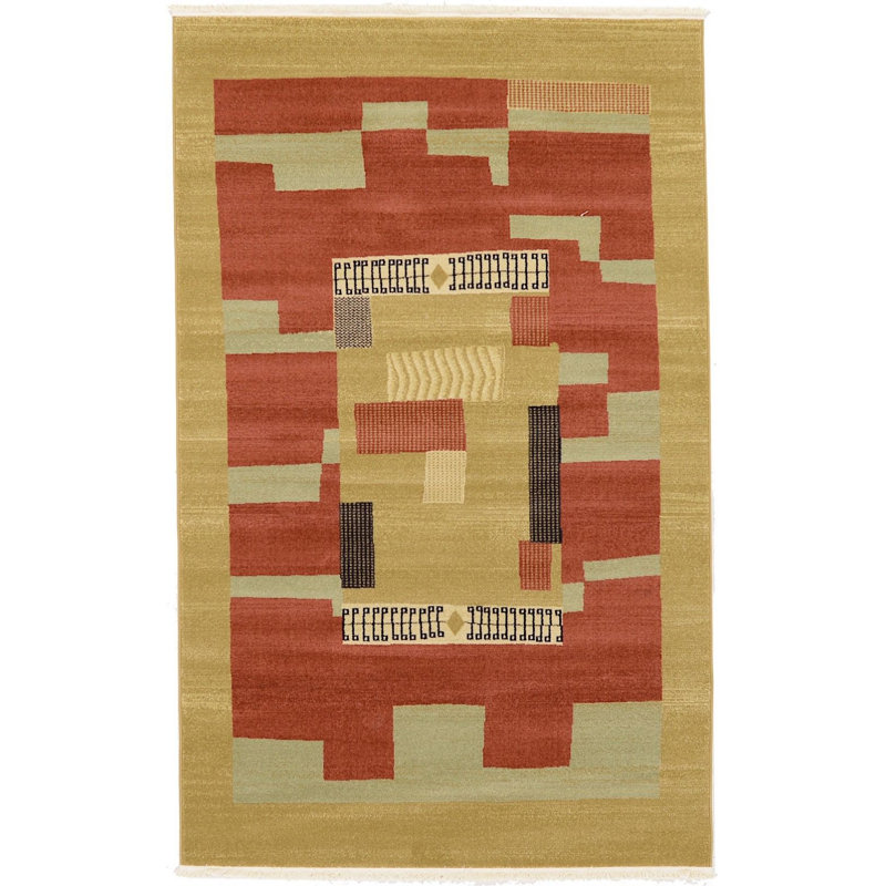 Tapis beige/rouge rouille/brun Lela, Rectangle 5 pi x 8 pi