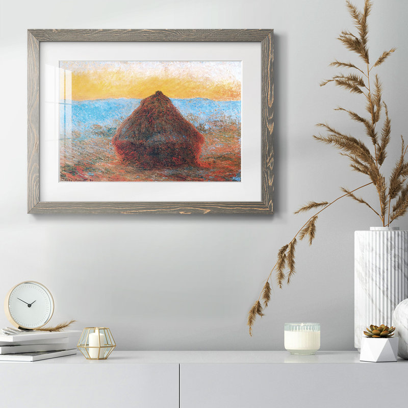 " Grainstack, 1891 01 " Painting Print, 28" H x 42" W x 1.5" D, Gray