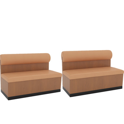 Ensemble de 2 bancs de rangement en similicuir orange clair et bois massif