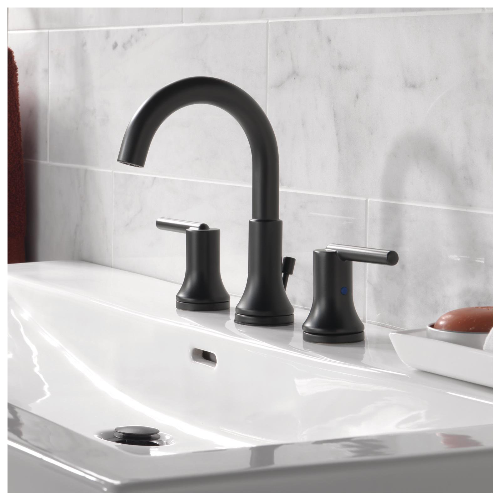 Trinsic Widespread Bathroom Faucet 3 Hole, 2-handle Bathroom Sink Faucet with Drain Assembly, Matte Black