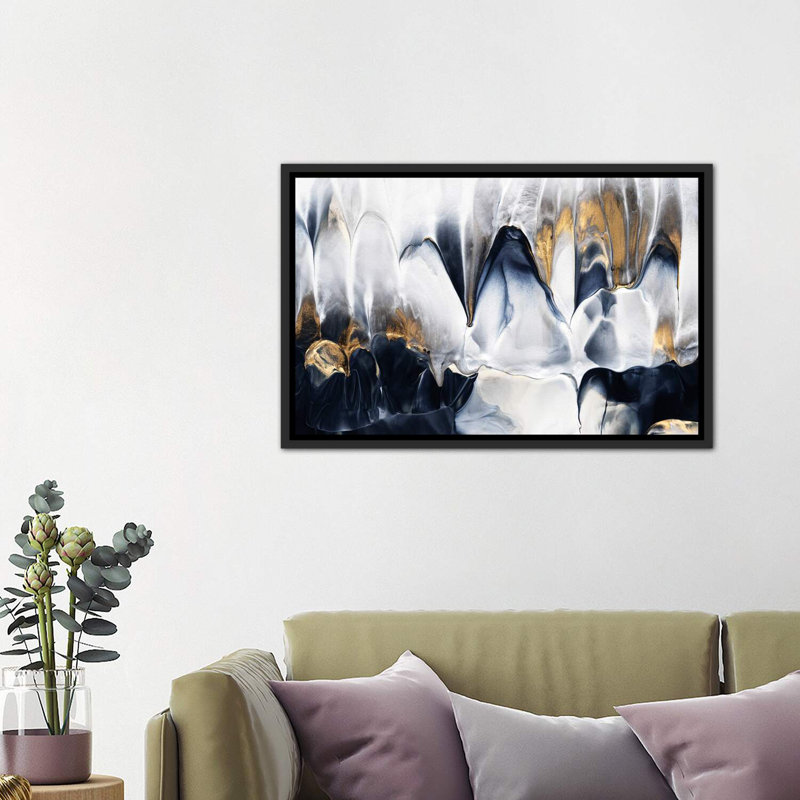 «Abstract Flow II» par Elisabeth Fredriksson - reproduction imprimée, H 26 po x l 40 po x 1,5 po, Cadre noir vieilli