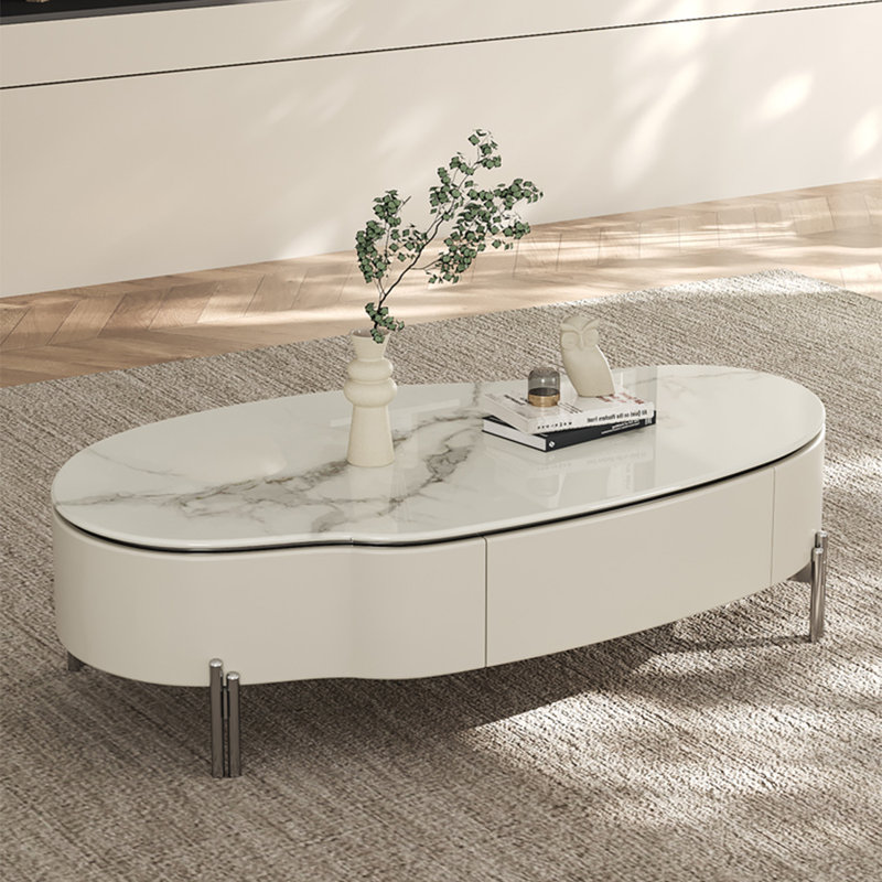 Creative microcrystalline stone coffee table, White