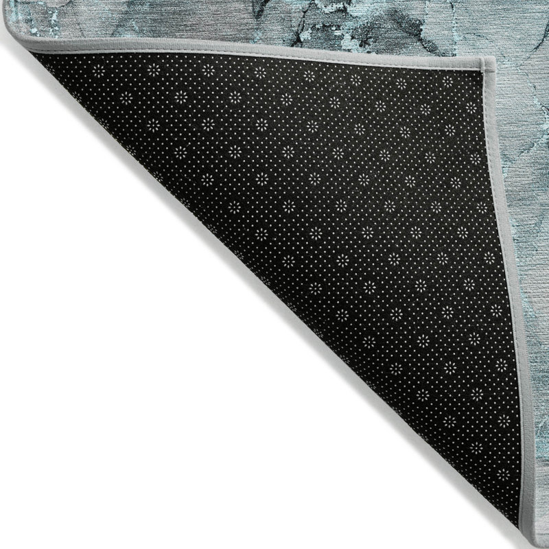Tapis extérieur lavable abstrait sarcelle et gris 9 pi x 12 pi