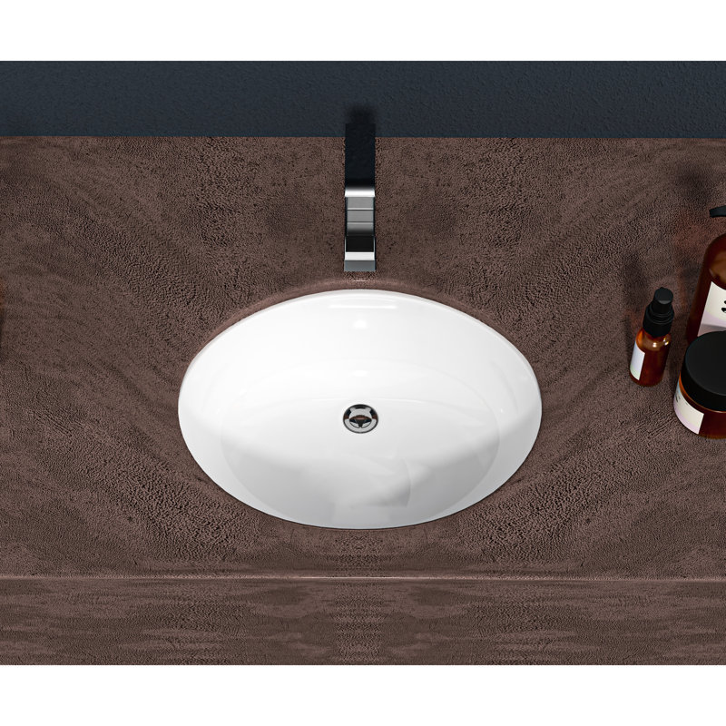 Modern Bathroom Sink In White Ceramic - 19X16 Inches, Oval Undermount With Overflow, Stain , Space Saving 19"X16", Oval, Elegant Design