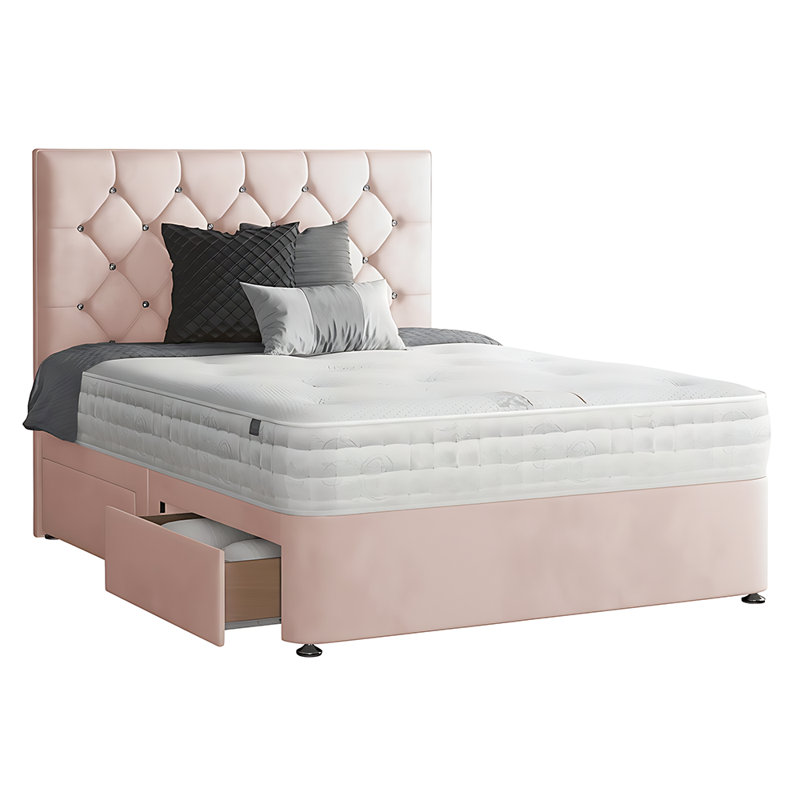 Eberhardt Divan Bed Base, Pink, Single (3'), 2 Left Drawers