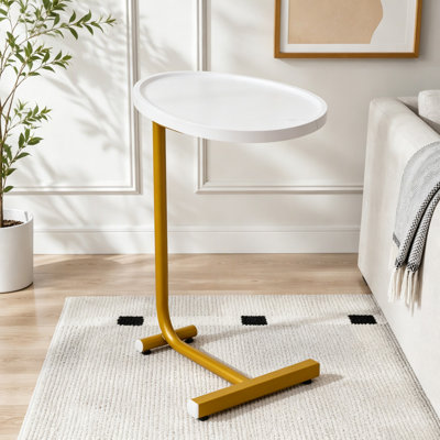 C-Shaped Side Table with MDF Top and Sturdy Metal Frame, Ideal for Small Spaces