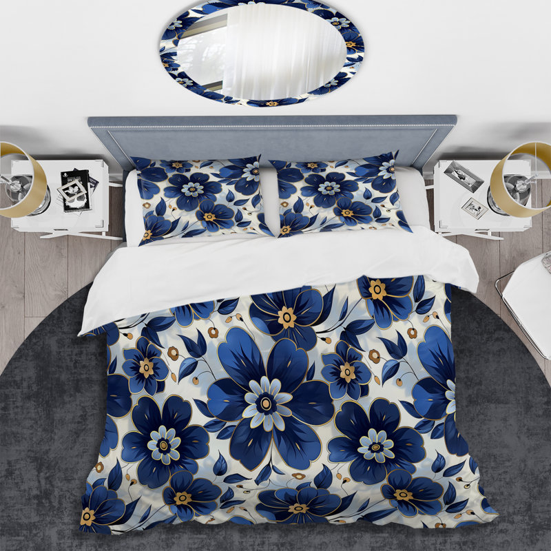 Ensemble de housse de couette Cobalt Blue Floral Transitional VII - Transitional
