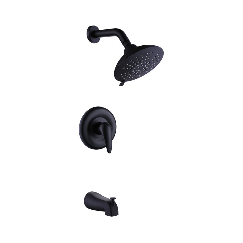 Système de douche mural 6 po avec pomme de douche à 5 fonctions et bec de baignoire, Chrome poli