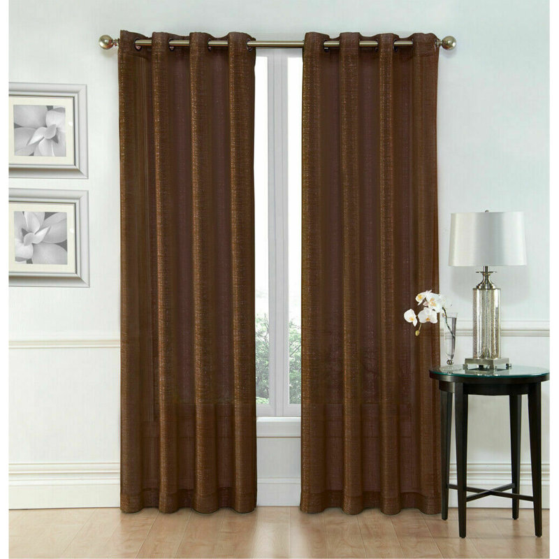 Semi Sheer Curtain Pair, Brown, 54'' W x 84'' H