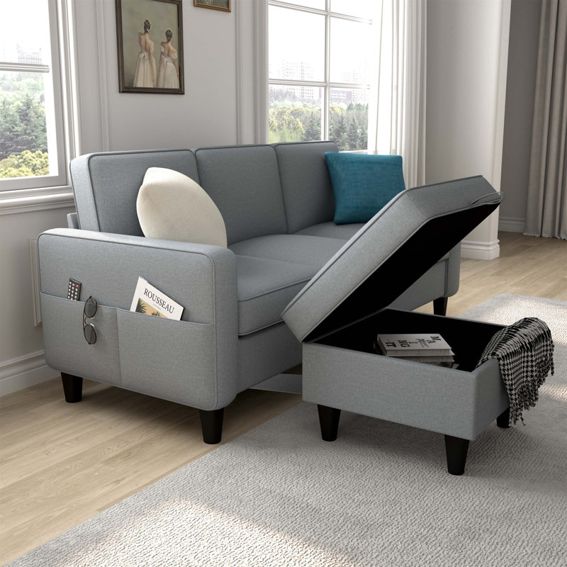 Canapé Wilf pour familles, appartements, 3 places,, Tissu gris pâle