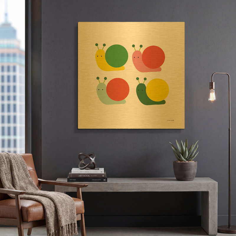 « Escargots Quatre » d'Ann Kelle, tableau mural en métal doré, 91,4 cm x 91,4 cm, 36 po x 36 po