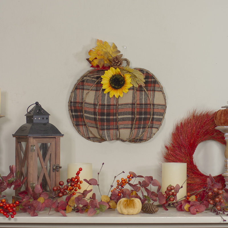 Décoration murale citrouille d'automne orange et brun 14 po