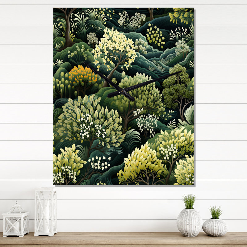 Horloge murale verte et tropicale à motif botanique vert IV, H 28 po x l 12 po x P 1 po