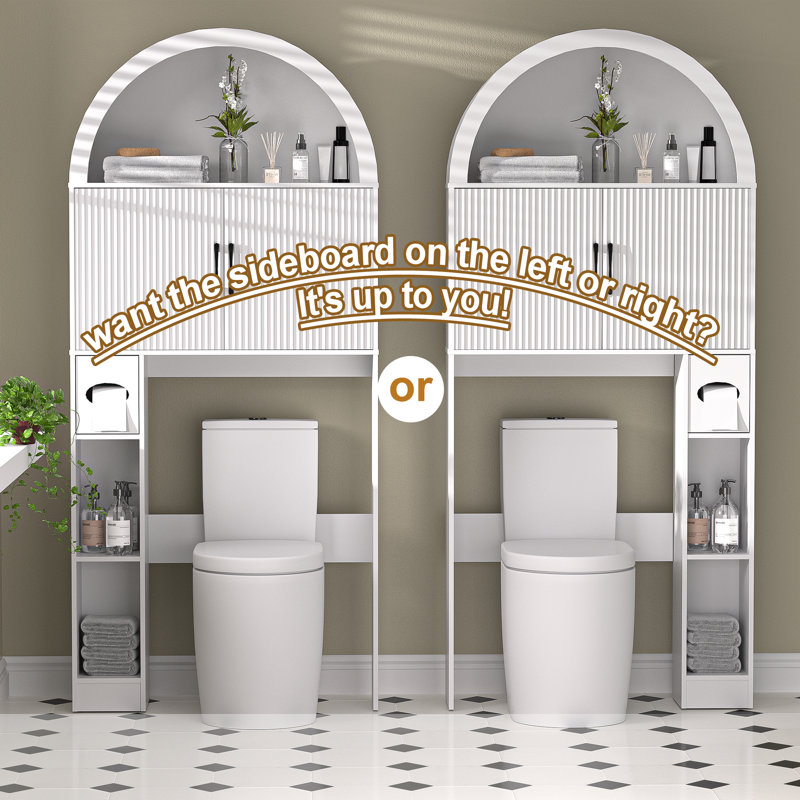 AHB Over The Toilet Storage Cabinet, Freestanding Bathroom Organizer with Adjustable Shelf and Anti-Tip Device, Arched Cabinet with Doors, Space-Saving Toilet Storage for Bathroom, Laundry, Mini Bar