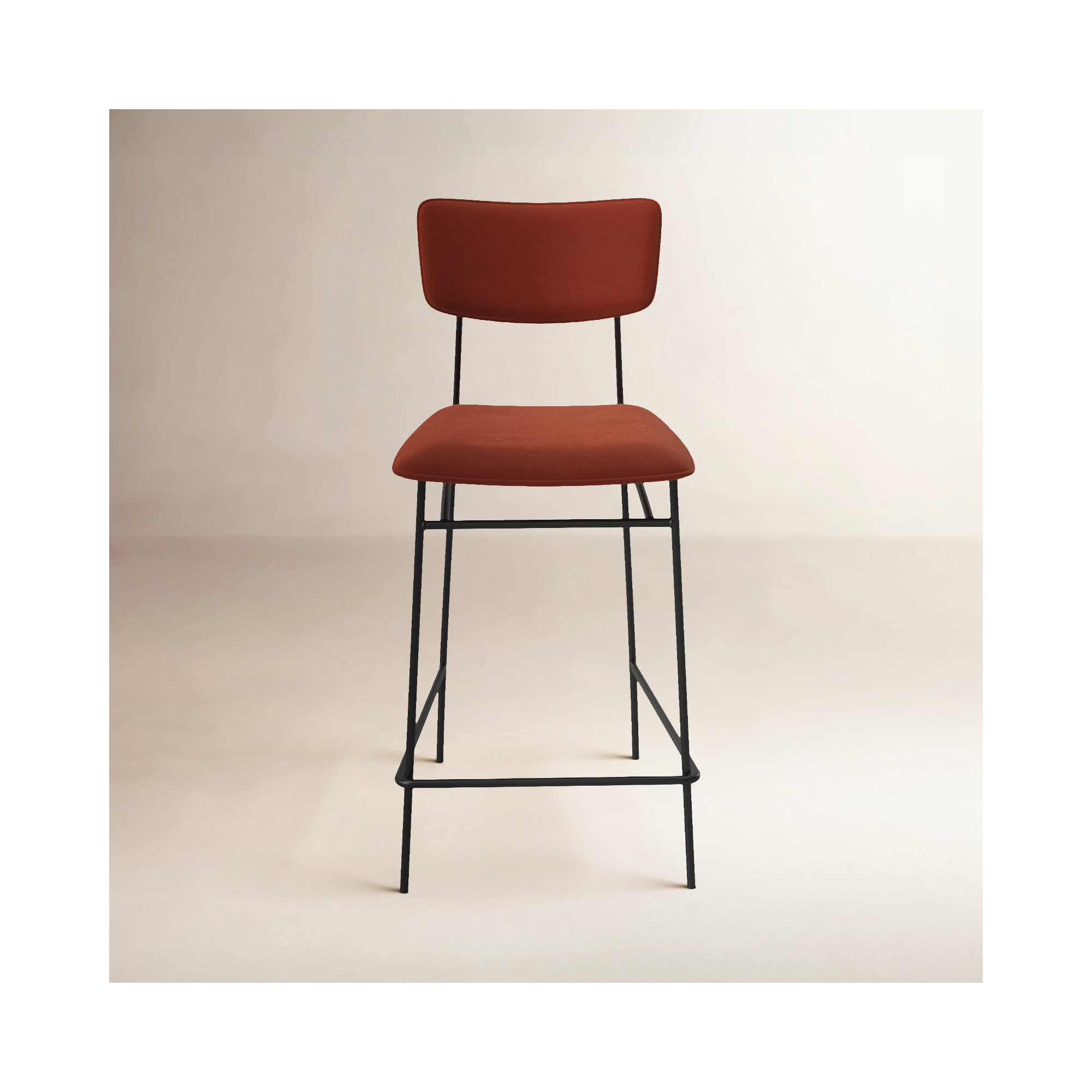 Turin Velvet Bar & Counter Stool, Counter Stool (26” Seat Height), Red Velvet