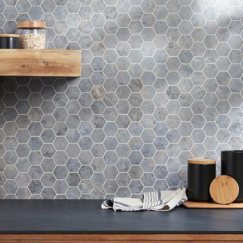 Portrait 2" Hex Matte Porcelain Mosaic, Ocean Blue