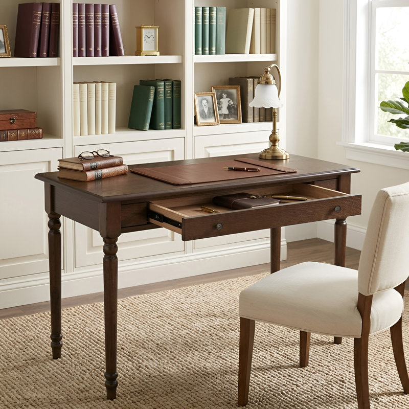 Contemporary Home Office Computer Desk With Storage Drawer, Walnut