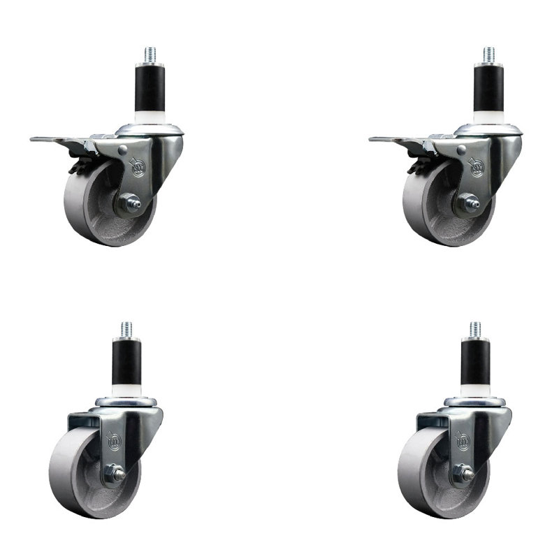 Ensemble de roulettes extensibles semi-pivotantes à 2 tiges, 3 po x 1-3 / 8 po