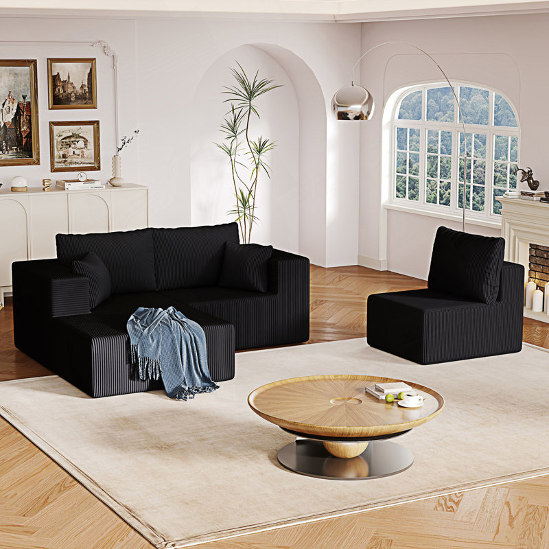 Canapé modulaire, canapé en L avec méridienne, Noir
