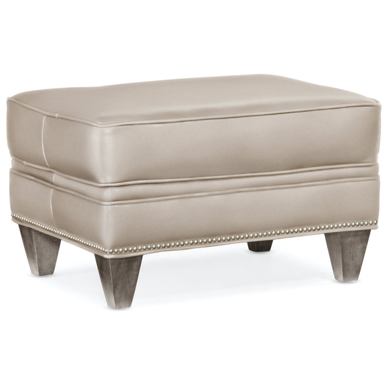Reddish Ottoman, Stone, Anilina Cacao Genuine Leather, Pewter