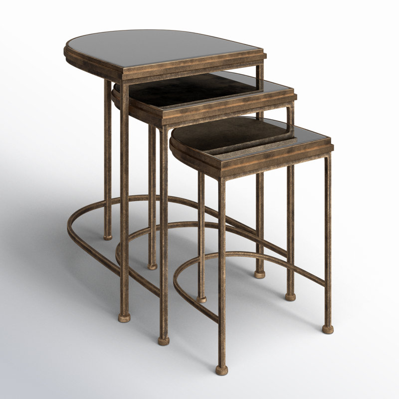 Antique Gold and Mirrored Glass Nesting Tables Set of 3