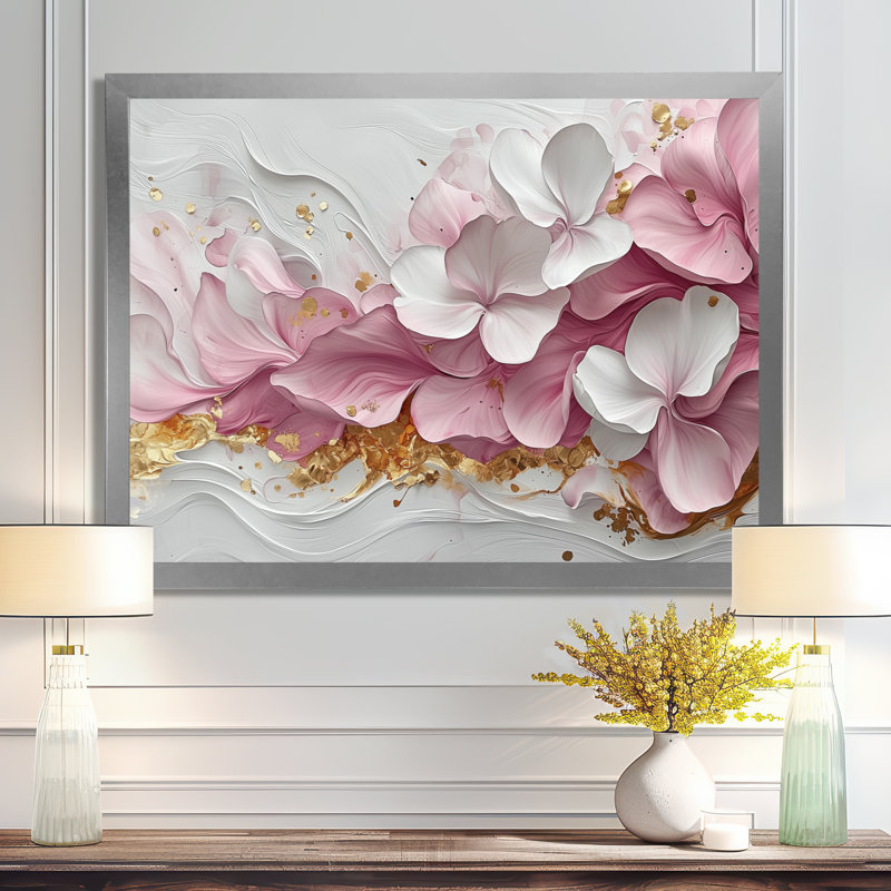 Or rose élégant veines de pétales de fleurs - art abstrait fleurs murales, Reproduction encadrée d'une seule photo sans pass