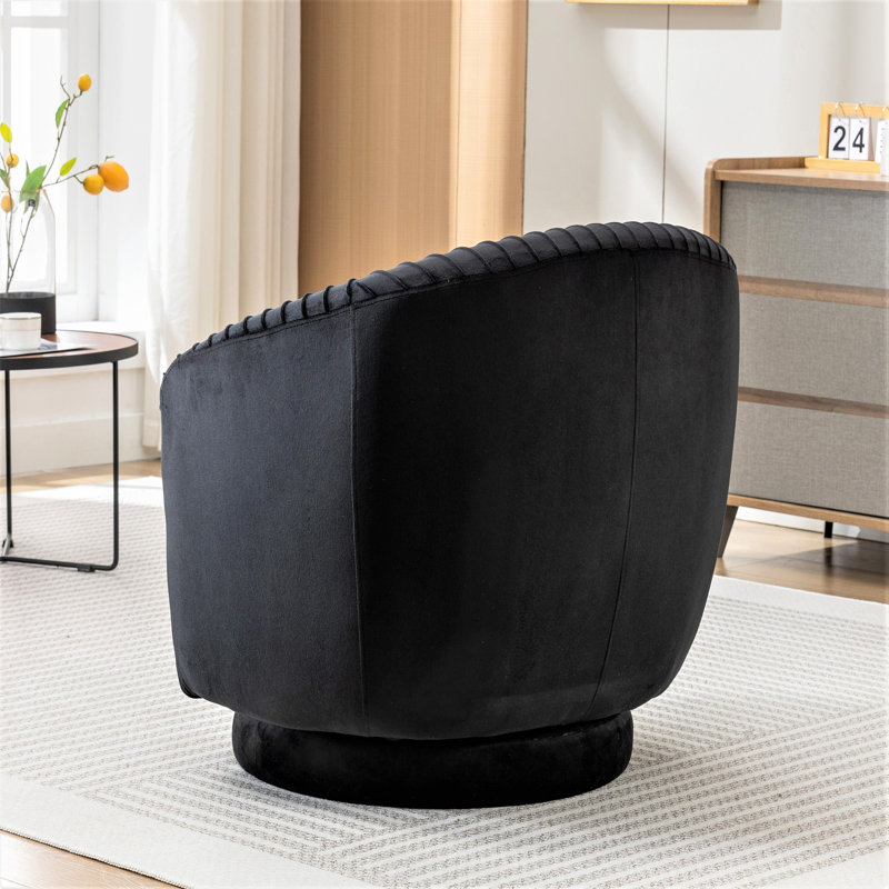 Fauteuil d'appoint plissé moderne avec base robuste et coussin rembourré épais, Black