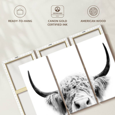 " Peeking Cow Black And White " 3 - Pieces