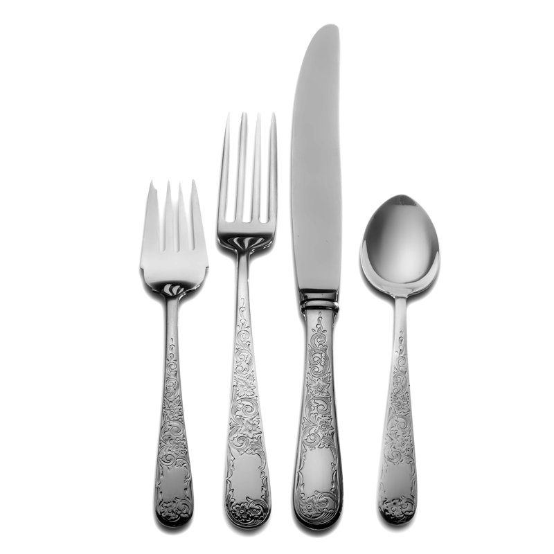 Kirk Stieff Sterling Silver Old Maryland Engraved 4 Piece Flatware Set, Service for 1