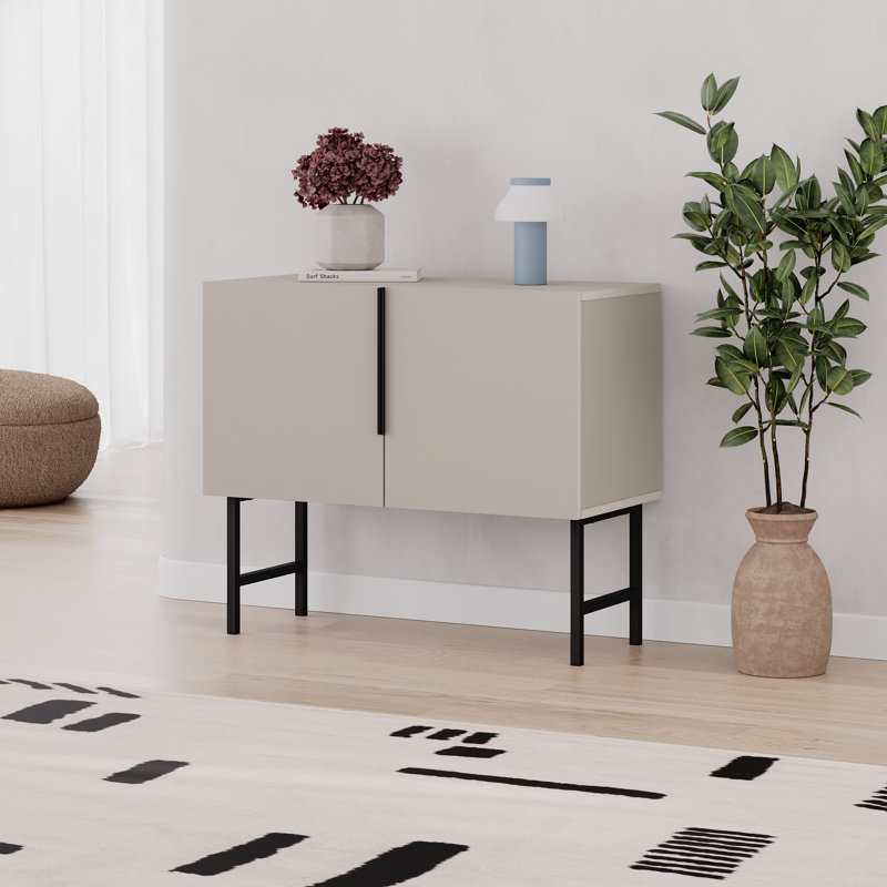  Modern Console Cabinet With Black Metal Legs, Living Room, Sandstone