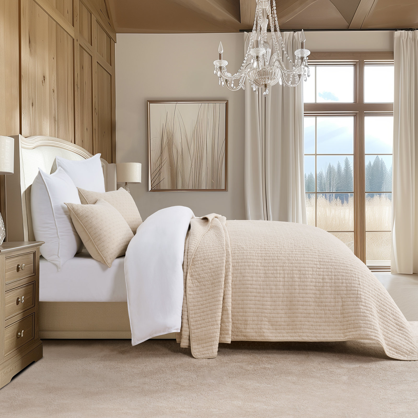 Cross Stitch Cotton Quilt set, Dusty Blue, King + 2 Shams