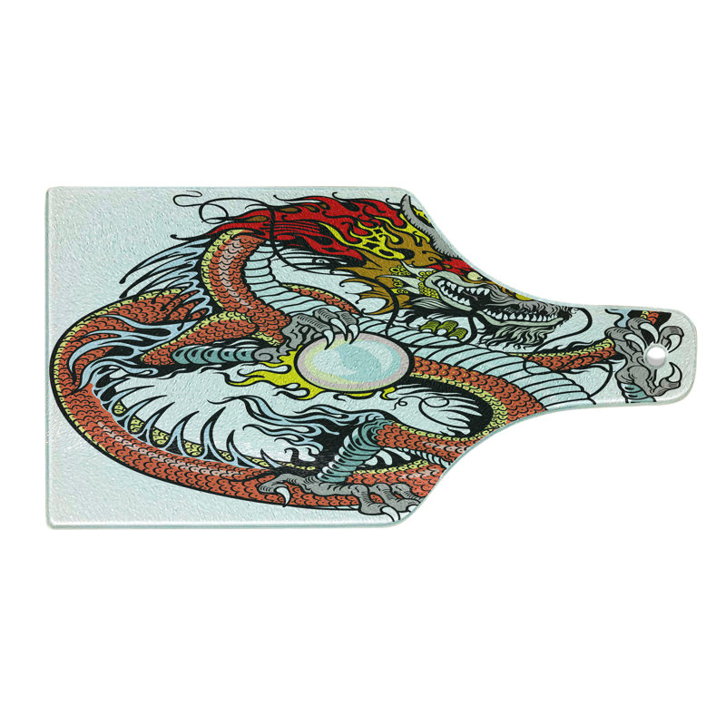 Multicolor Dragon Tempered Glass Cutting and Serving Board