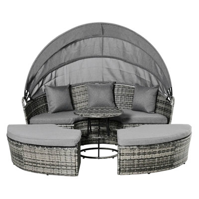 Convertible Patio Furniture Set,Outdoor Furniture Conversation Sets,4 Piece Round Rattan Daybed