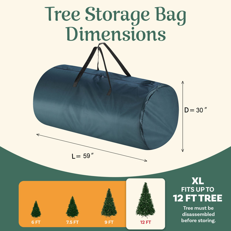 Sac de rangement pour arbre de Noël - sac en toile à fermeture à glissière convenant aux arbres artificiels de 12 pieds - Protège les décorations des Fêtes et les objets gonflables de Tiny Tim Totes