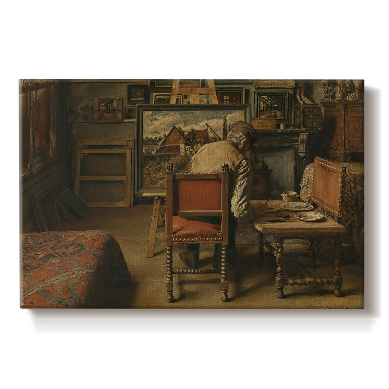 Le peintre dans son atelier-Henri de Braekeleer-Toile tendue avec châssis-c. Fin du 19e siècle, 8 x 12