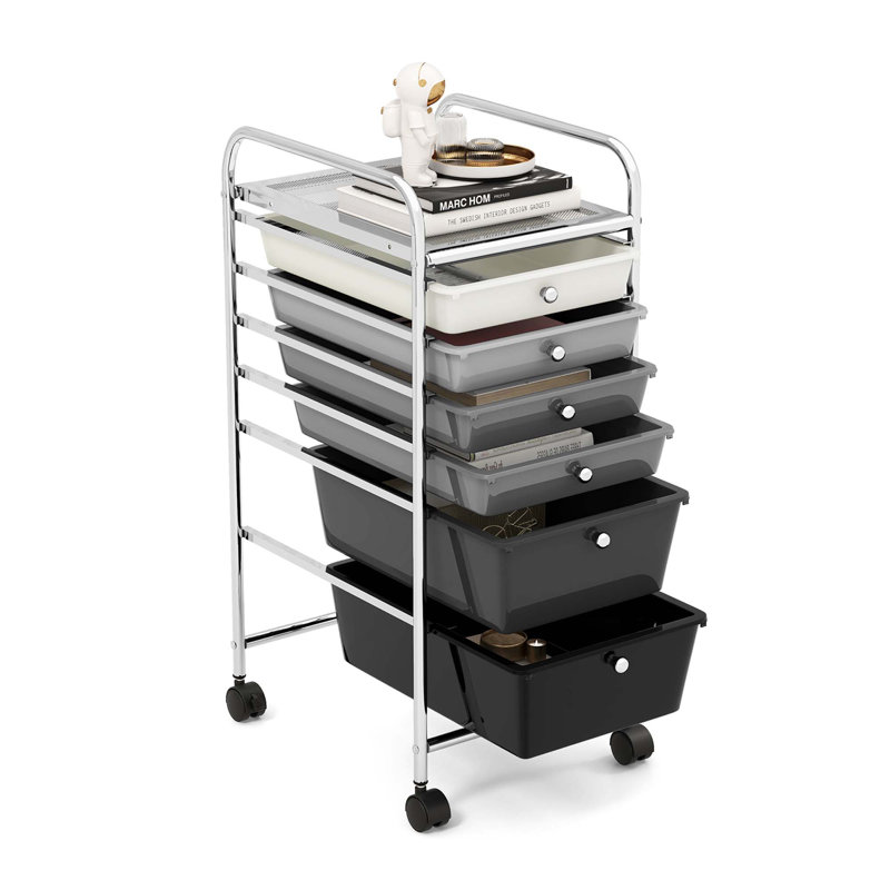 Nereen 6 Drawer Storage Drawer with Locking Wheels, Gradient Grey