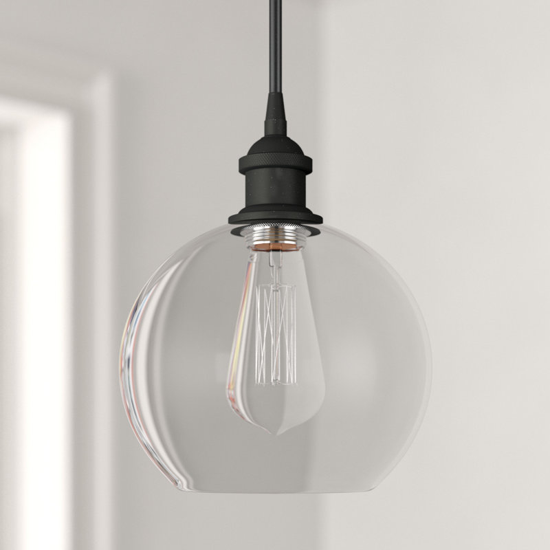 Luminaire suspendu sphère 1 lumière Baptista, Bronze huilé, Transparent, Noir mat